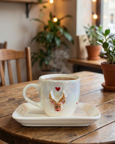 فنجان چاییخوری سرامیکی دستساز طرح برجسته گوزن